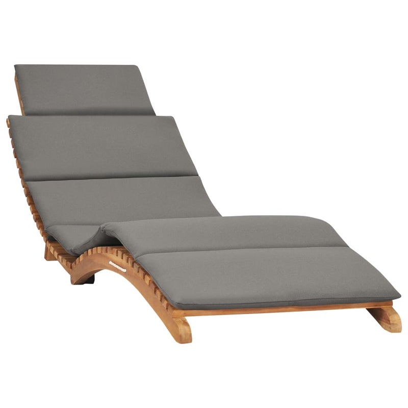 Folding Sun Lounger with Dark Gray Cushion Solid Teak Wood