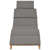 Folding Sun Lounger with Dark Gray Cushion Solid Teak Wood