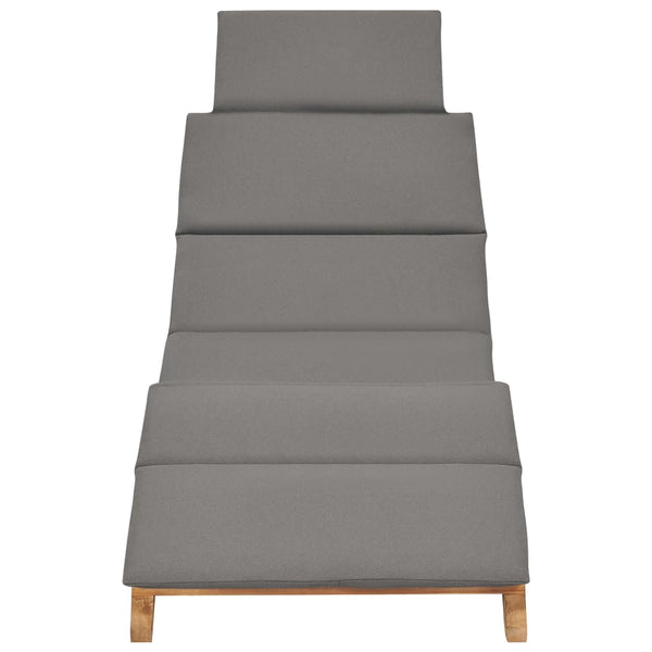 Folding Sun Lounger with Dark Gray Cushion Solid Teak Wood