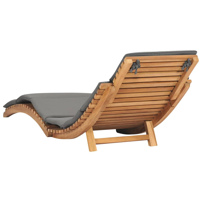 Folding Sun Lounger with Dark Gray Cushion Solid Teak Wood