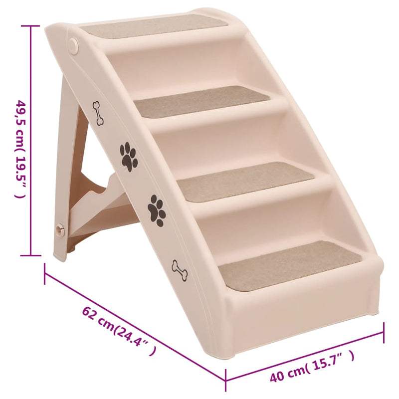 Folding Dog Stairs Cream 24.4"x15.7"x19.5"