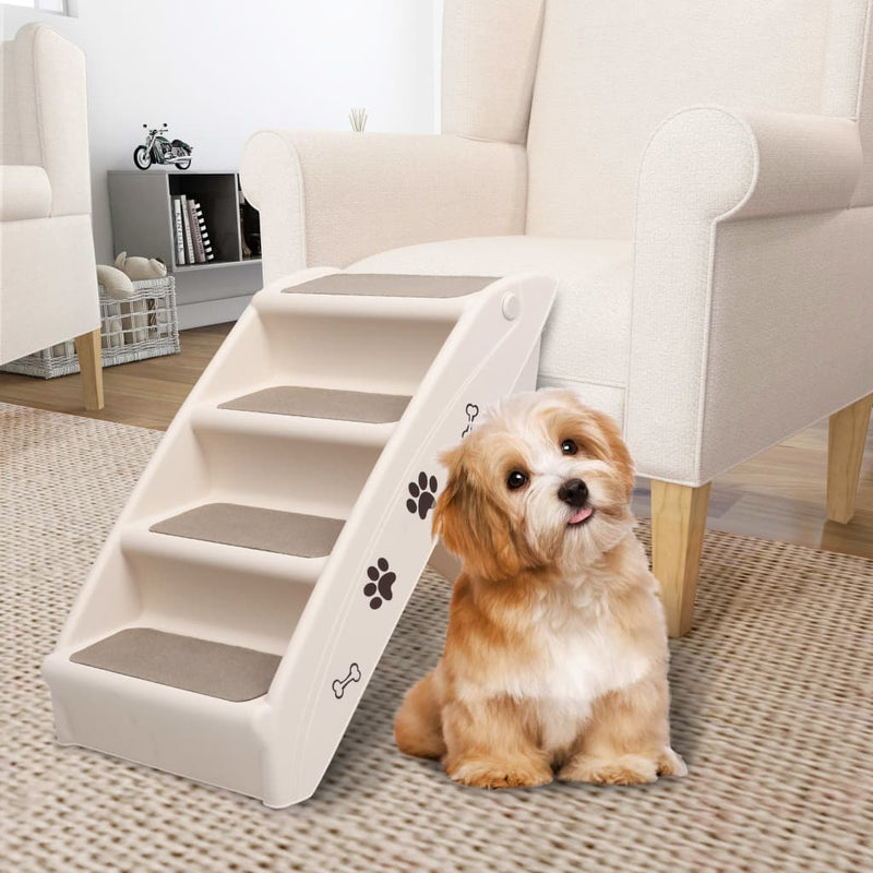 Folding Dog Stairs Cream 24.4"x15.7"x19.5"