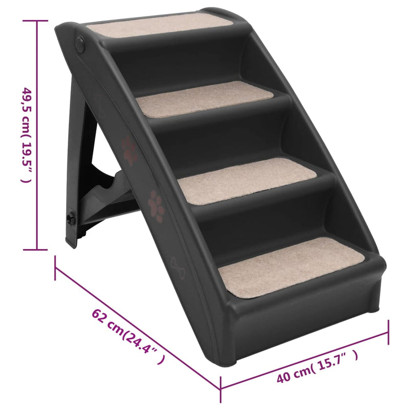 Folding Dog Stairs Black 24.4"x15.7"x19.5"