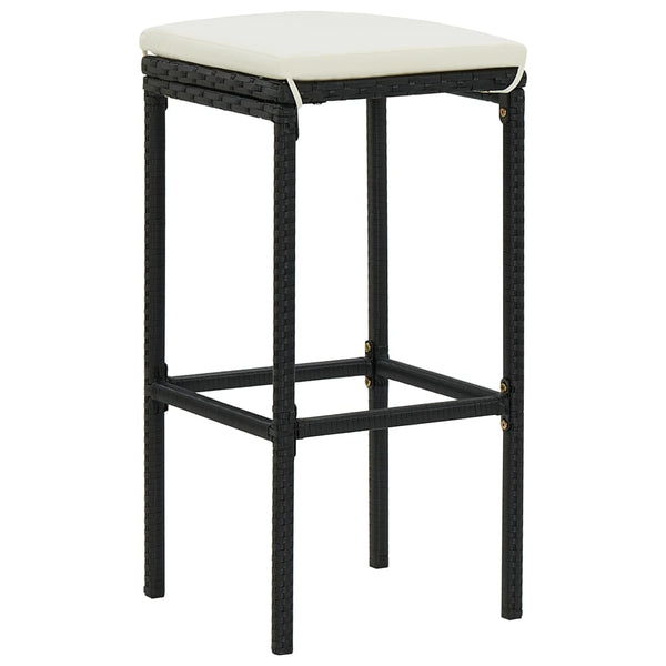 Bar Stools with Cushions 2 pcs Black Poly Rattan