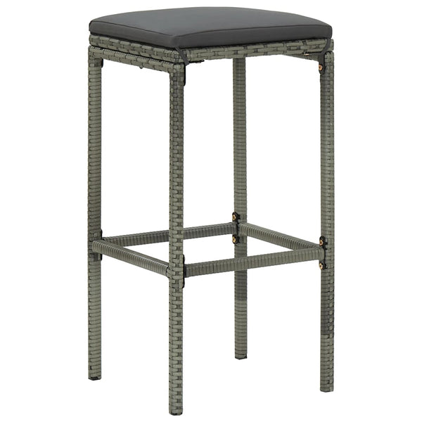 Bar Stools with Cushions 2 pcs Gray Poly Rattan