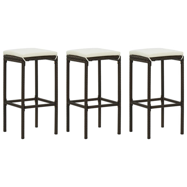 Bar Stools with Cushions 3 pcs Brown Poly Rattan