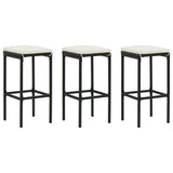 Bar Stools with Cushions 3 pcs Black Poly Rattan