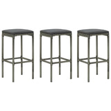 Bar Stools with Cushions 3 pcs Gray Poly Rattan