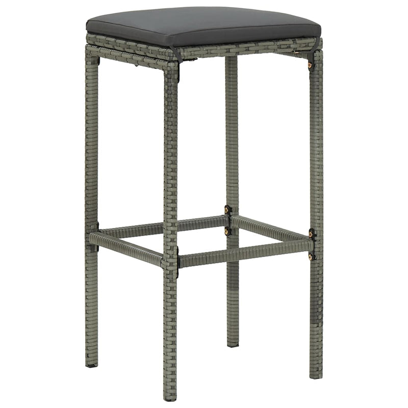 Bar Stools with Cushions 3 pcs Gray Poly Rattan