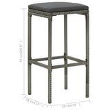 Bar Stools with Cushions 3 pcs Gray Poly Rattan