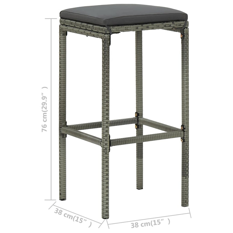 Bar Stools with Cushions 3 pcs Gray Poly Rattan