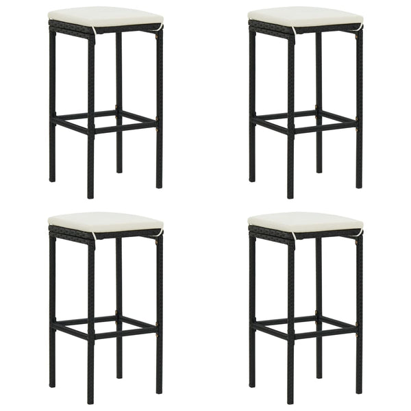 Bar Stools with Cushions 4 pcs Black Poly Rattan