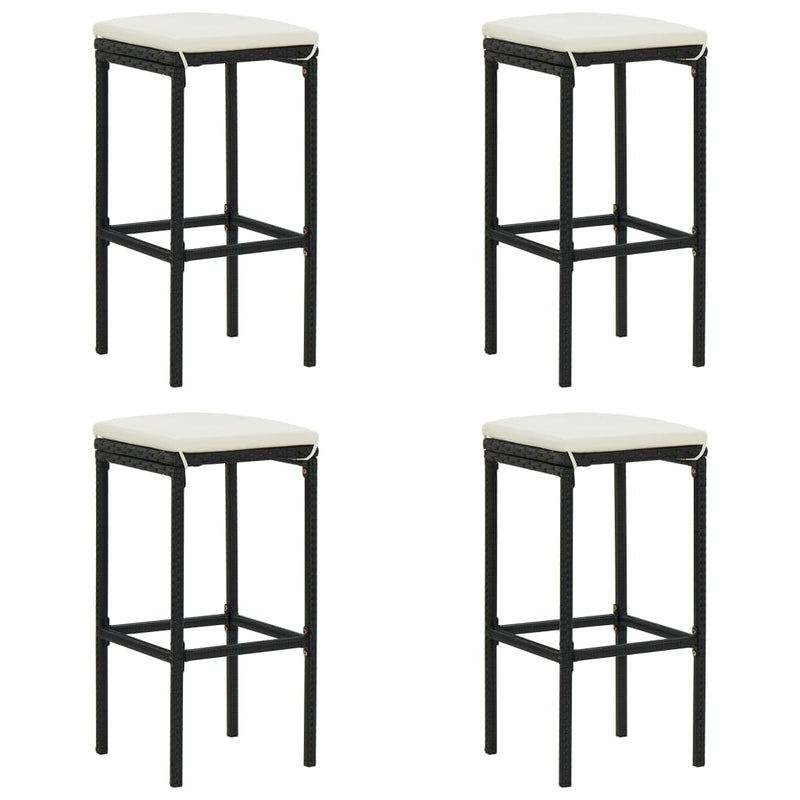 Bar Stools with Cushions 4 pcs Black Poly Rattan