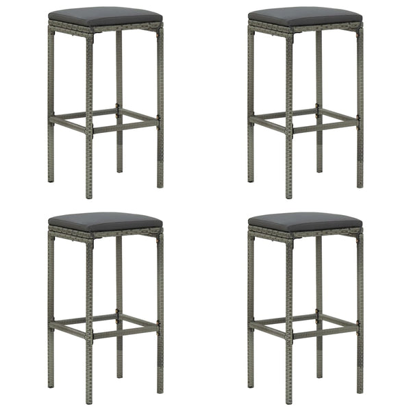 Bar Stools with Cushions 4 pcs Gray Poly Rattan