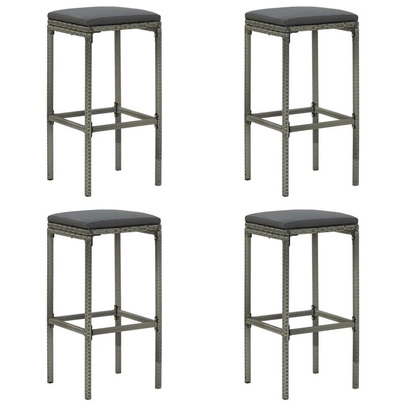 Bar Stools with Cushions 4 pcs Gray Poly Rattan