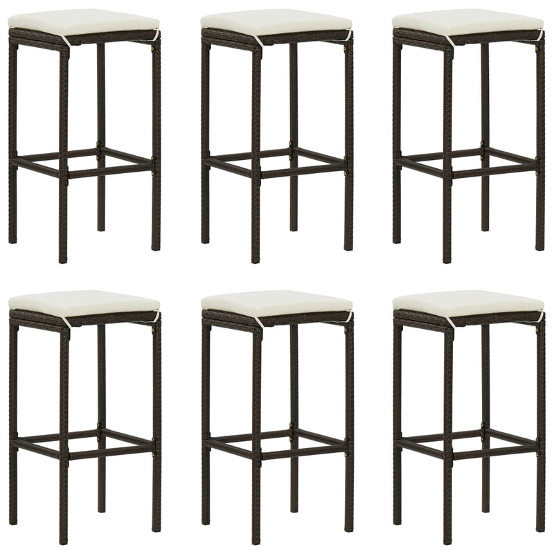 Bar Stools with Cushions 6 pcs Brown Poly Rattan