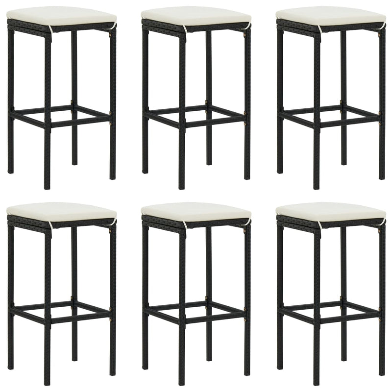 Bar Stools with Cushions 6 pcs Black Poly Rattan