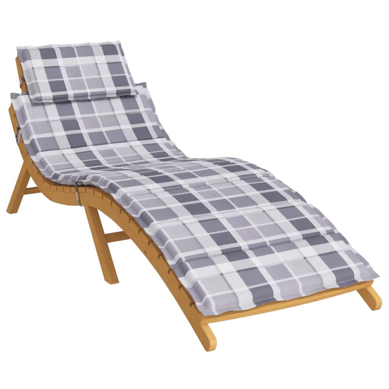 Sun Lounger Cushion Gray Check Pattern 73.2"x22.8"x1.2" Oxford Fabric