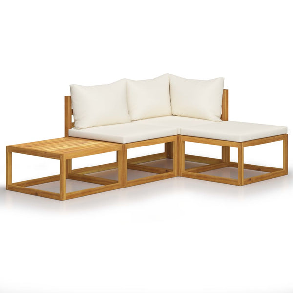 4 Piece Patio Lounge Set with Cushion Cream Solid Acacia Wood