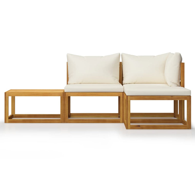 4 Piece Patio Lounge Set with Cushion Cream Solid Acacia Wood