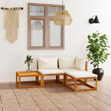 4 Piece Patio Lounge Set with Cushion Cream Solid Acacia Wood