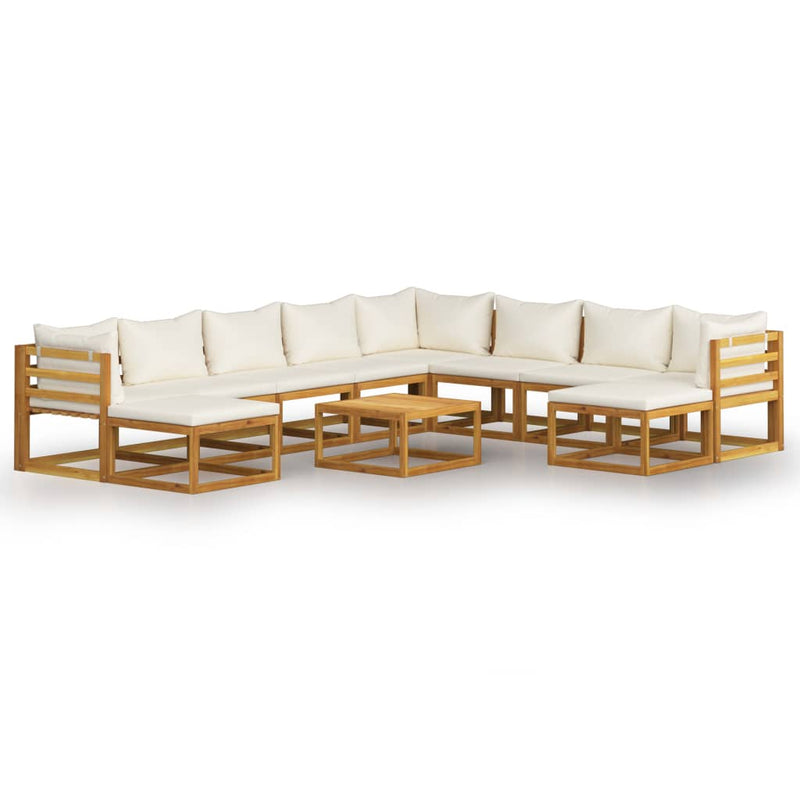 11 Piece Patio Lounge Set with Cushion Cream Solid Acacia Wood