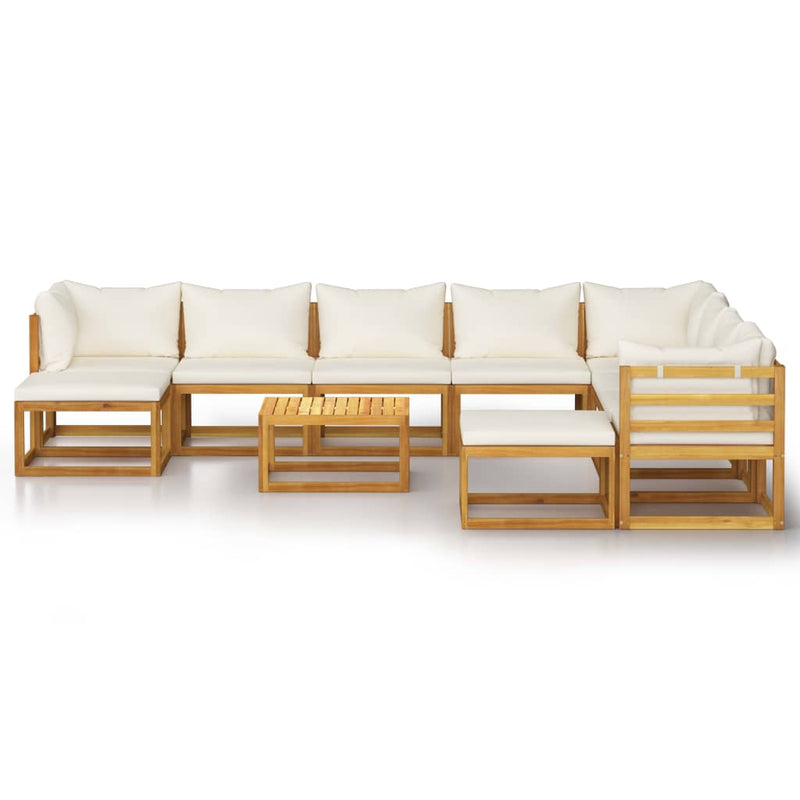 11 Piece Patio Lounge Set with Cushion Cream Solid Acacia Wood