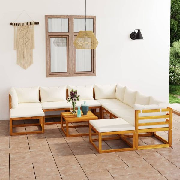 11 Piece Patio Lounge Set with Cushion Cream Solid Acacia Wood