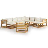 12 Piece Patio Lounge Set with Cushion Cream Solid Acacia Wood