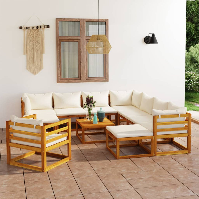 12 Piece Patio Lounge Set with Cushion Cream Solid Acacia Wood