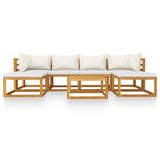 7 Piece Patio Lounge Set with Cushion Cream Solid Acacia Wood