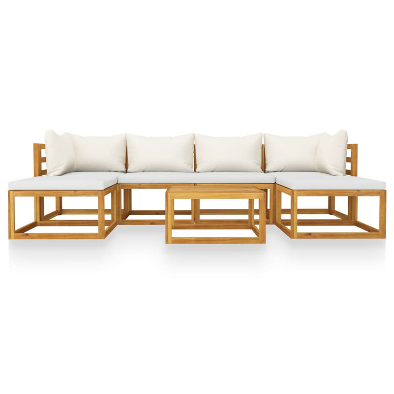 7 Piece Patio Lounge Set with Cushion Cream Solid Acacia Wood