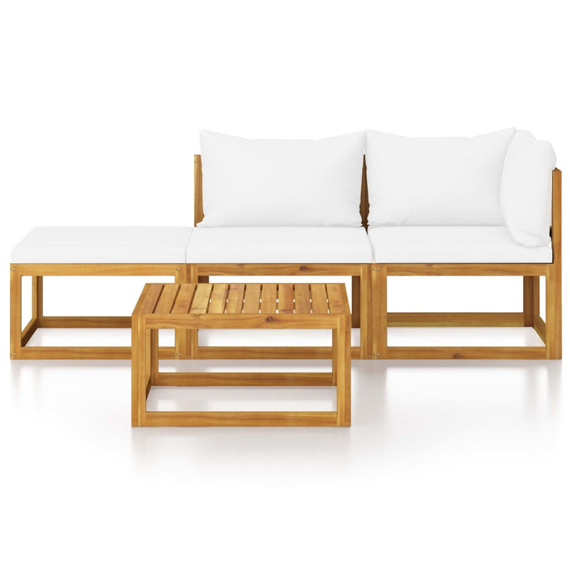 4 Piece Patio Lounge Set with Cushion Cream Solid Acacia Wood