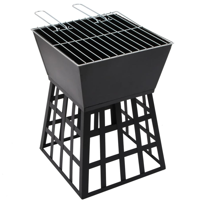 2-in-1 Fire Pit and BBQ 13.4"x13.4"x18.9" Steel