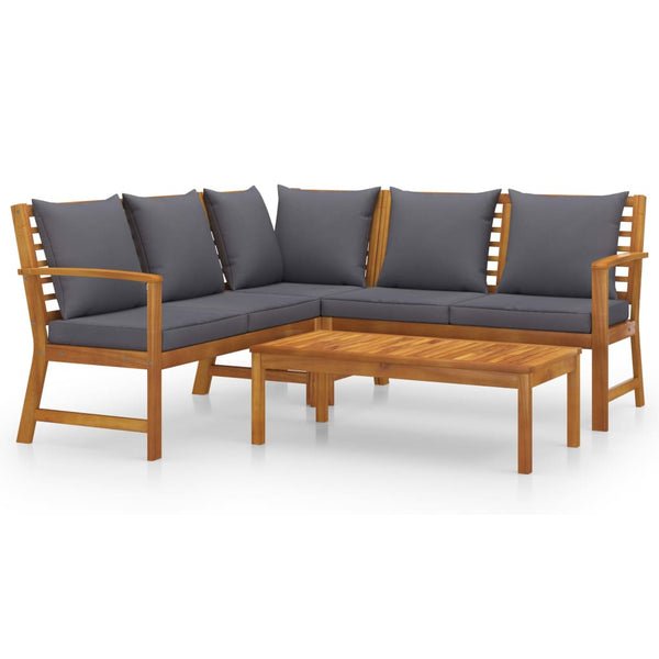 4 Piece Patio Lounge Set with Cushion Solid Acacia Wood