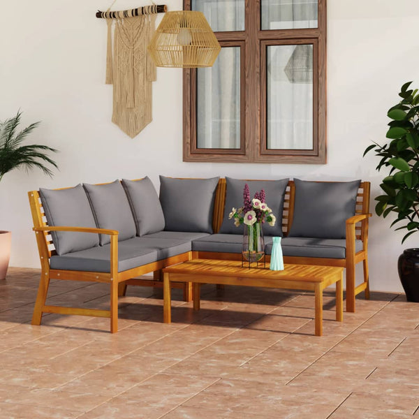 4 Piece Patio Lounge Set with Cushion Solid Acacia Wood