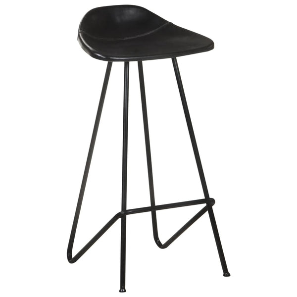 Bar Stools 2 pcs Black Real Leather