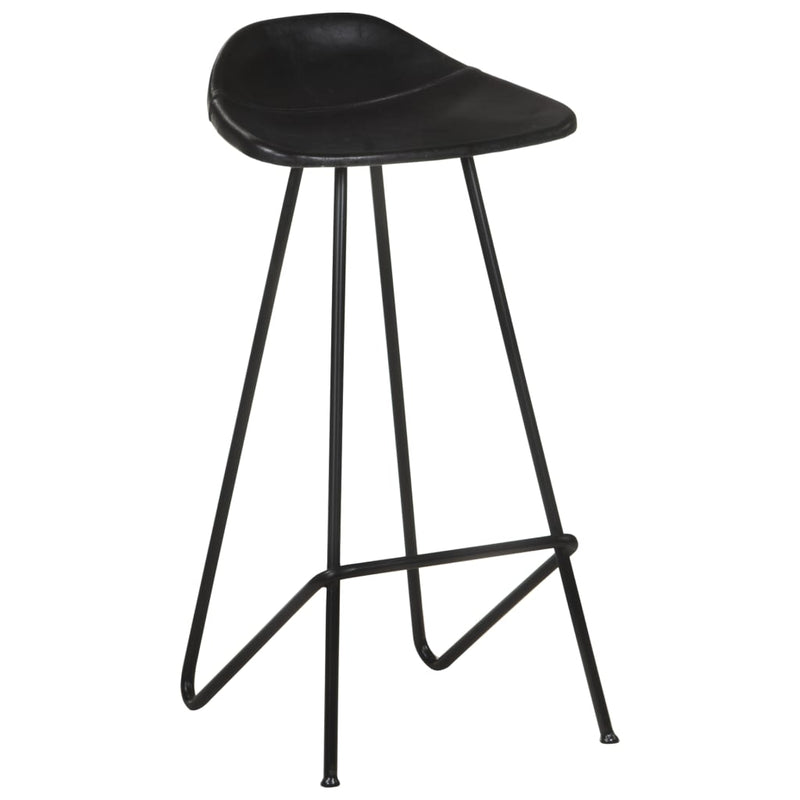 Bar Stools 2 pcs Black Real Leather