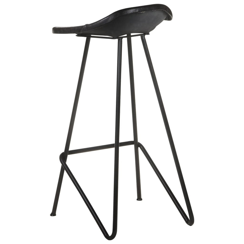 Bar Stools 2 pcs Black Real Leather