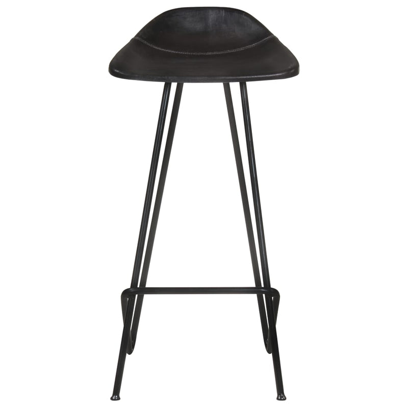 Bar Stools 2 pcs Black Real Leather