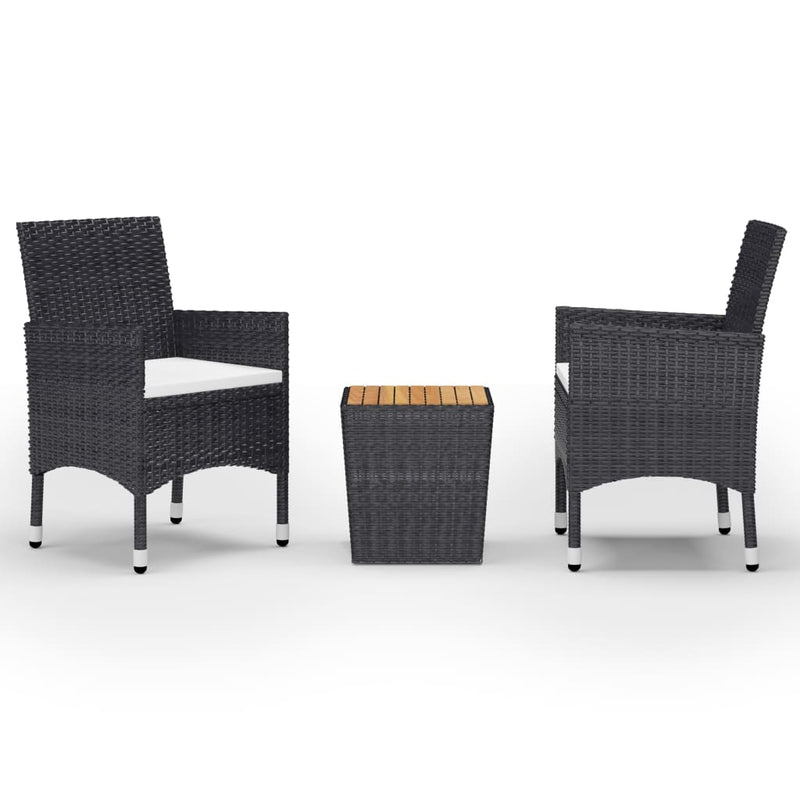 3 Piece Bistro Set Poly Rattan and Acacia Wood Black