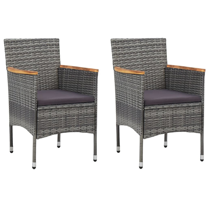 3 Piece Bistro Set Poly Rattan and Tempered Glass Gray