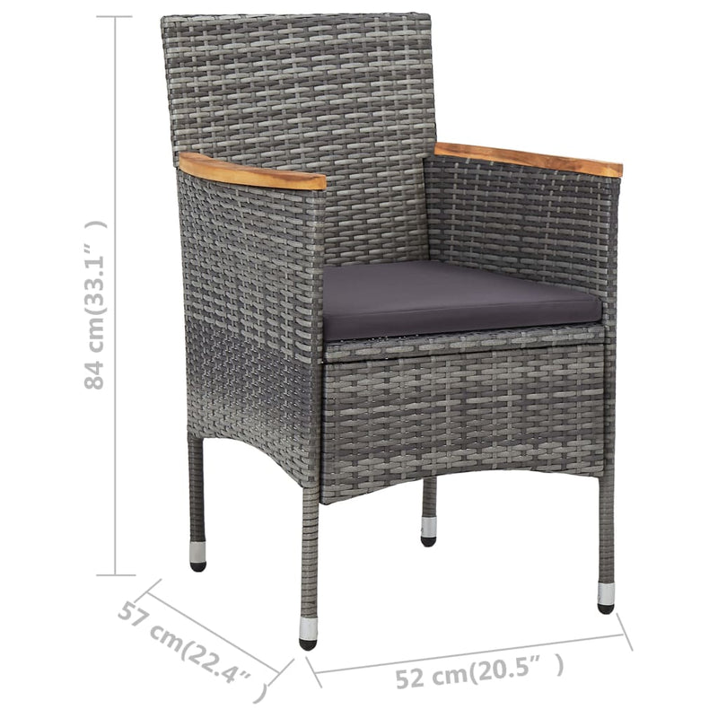 3 Piece Bistro Set Poly Rattan and Tempered Glass Gray