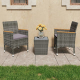 3 Piece Bistro Set Poly Rattan and Tempered Glass Gray