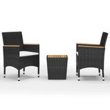 3 Piece Bistro Set Poly Rattan and Acacia Wood Black