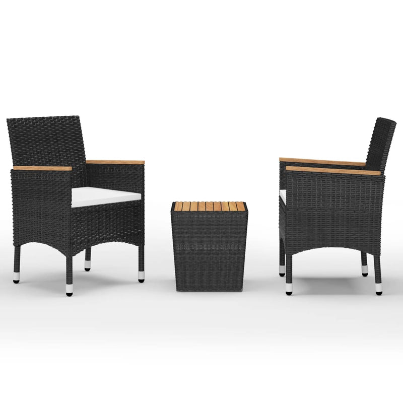 3 Piece Bistro Set Poly Rattan and Acacia Wood Black