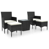 5 Piece Patio Bistro Set Poly Rattan and Tempered Glass Black