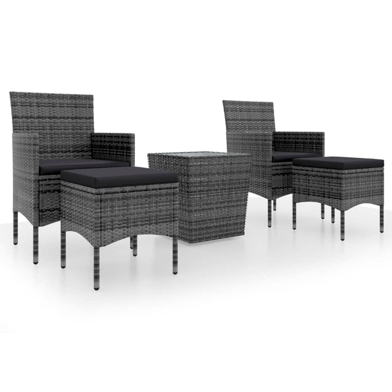 5 Piece Patio Bistro Set Poly Rattan and Tempered Glass Gray