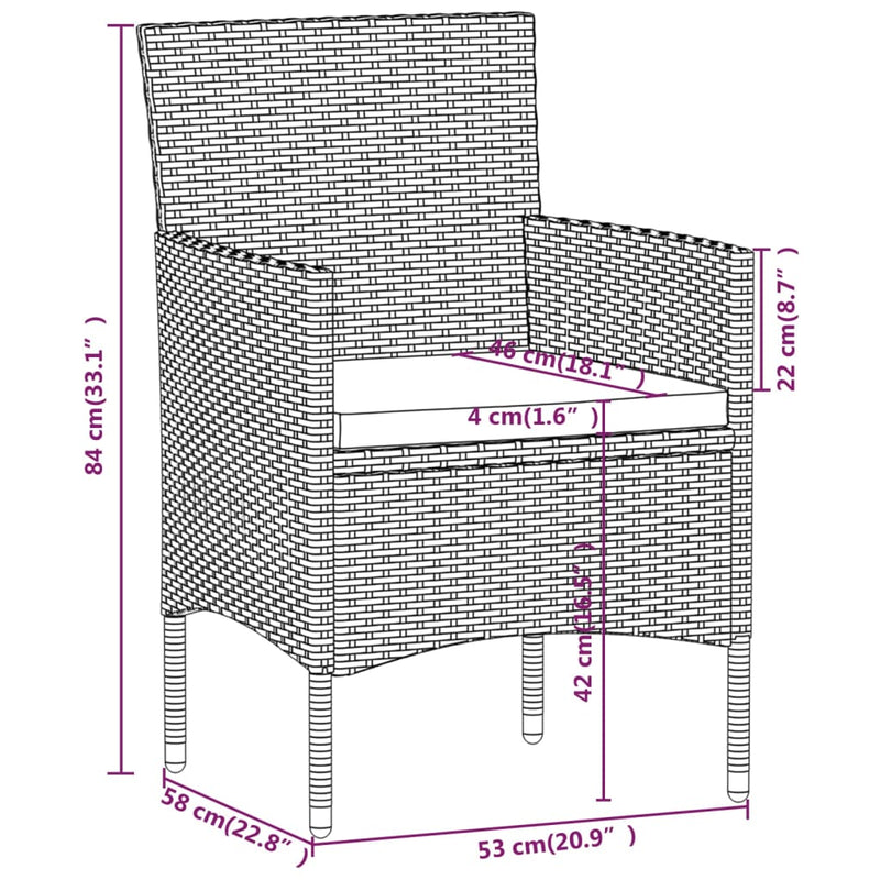 5 Piece Patio Bistro Set Poly Rattan and Tempered Glass Gray