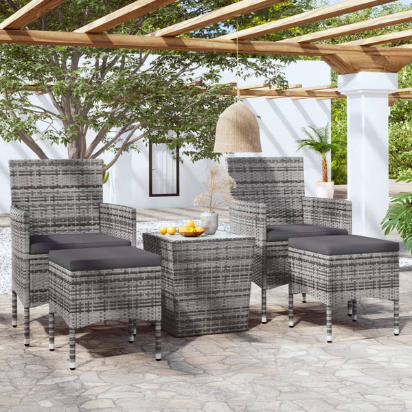 5 Piece Patio Bistro Set Poly Rattan and Tempered Glass Gray